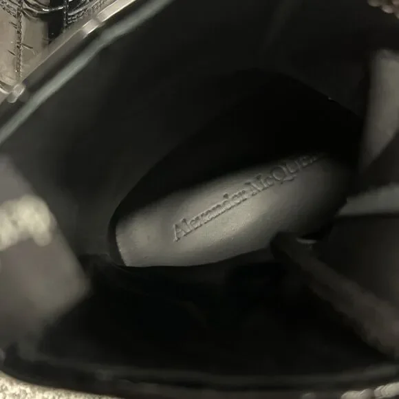 Alexander McQueen Croc Effect Boots Womens 38.5E US 8.5 Black Combat New - Picture 16 of 16